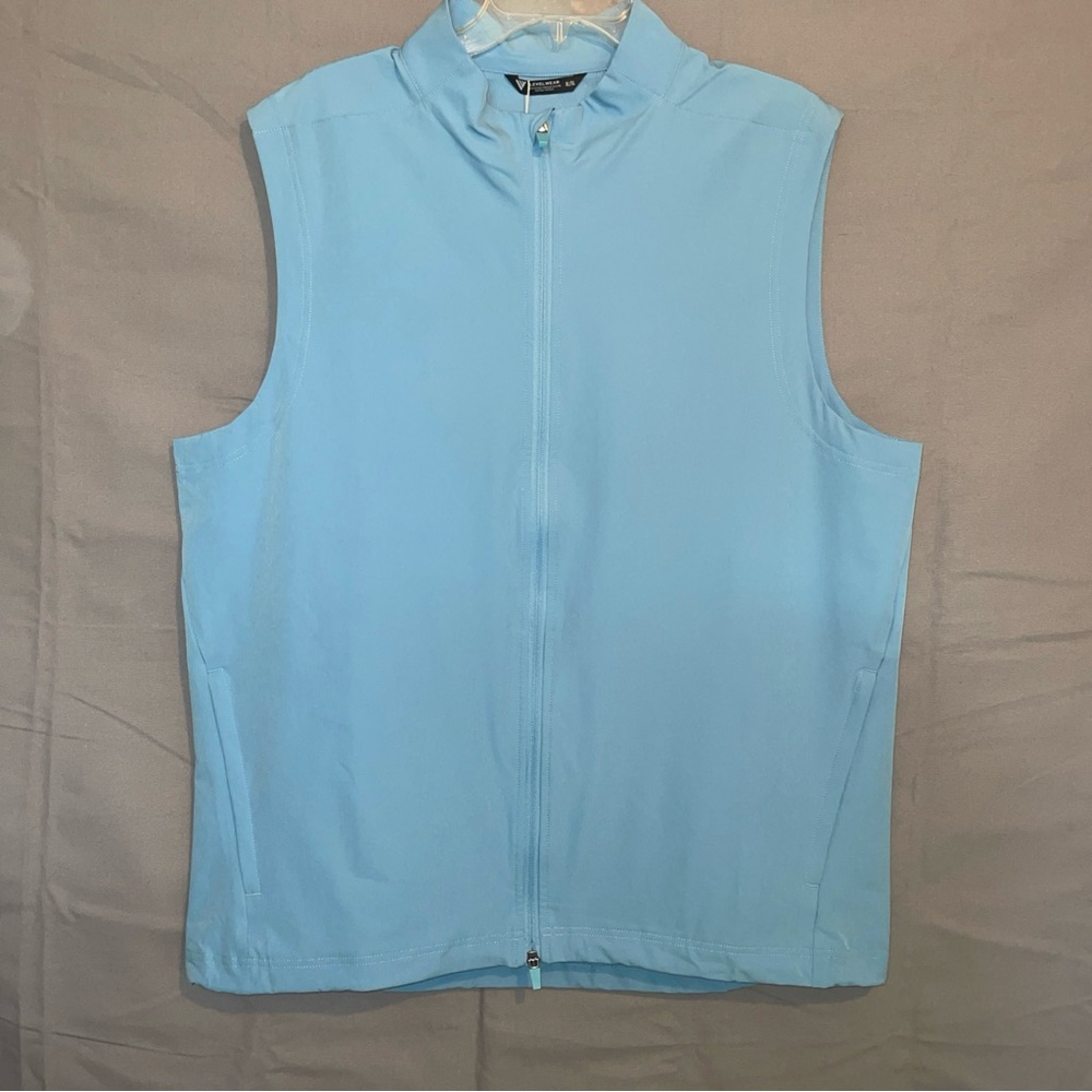 LEVEL WEAR Full Zip  Mock Neck Sleeveless Blue  Stretch Golf Vest Men's sz XL